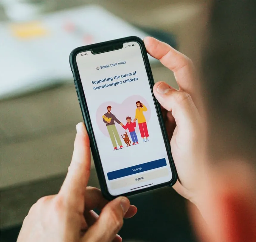 A user on a phone using the Speak Their Mind app
